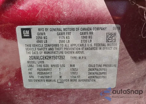 2017 Chevrolet Equinox Lt из США, поврежденный, VIN 2GNALCEK2H1501292